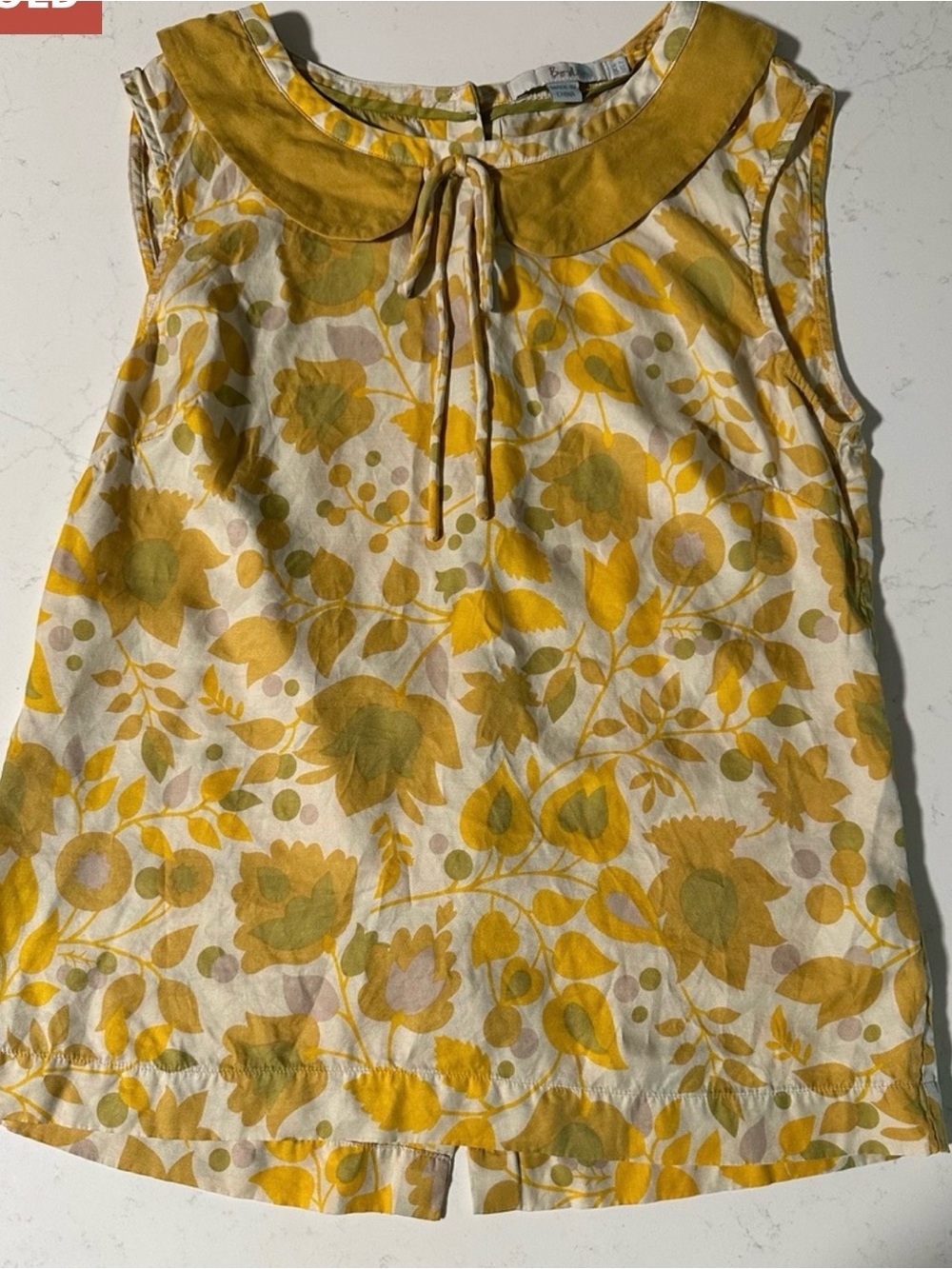Boden Yellow Floral Tie-Neck Tank Top